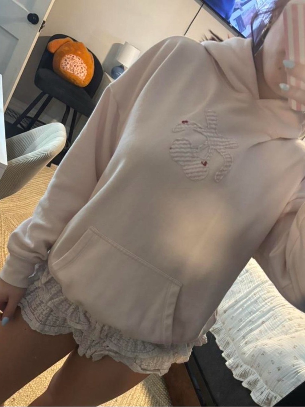 Aeropostale Pale Pink Hoodie with Embroidered Cherry Accent
